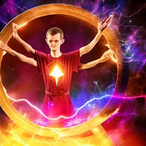 Vitalik Buterin As An Arcane Wizard Casting A Spell Stable