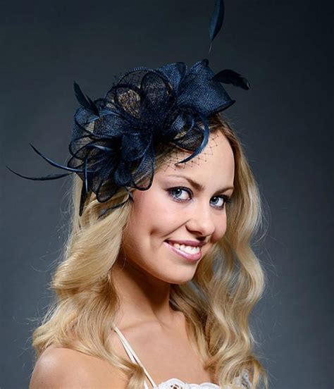 Navy Large Couture Wedding Fascinator With Feathers And Veiling