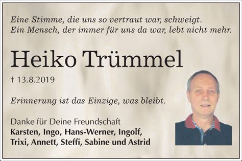 Traueranzeigen von Heiko Trümmel abschied nehmen de