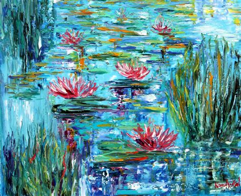 Water Lily pond painting, original landscape art, impressionism palette ...