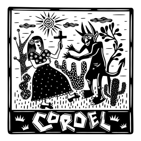 Woman And Devil Brazilian Cordel Illustration Northeast Woodcut