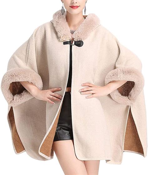 Womens Luxury Faux Trim Poncho Capes Cape Coat Winter Jackets Feast