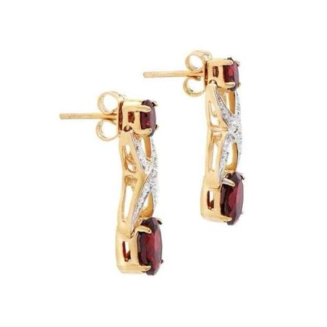 Kt Yellow Gold Plate Ct Natural Garnet And Diamond Earrings U