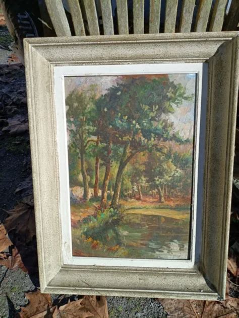 Tableau Ancien Huile Sur Bois Bord De La Nivelle Non Sign Pays