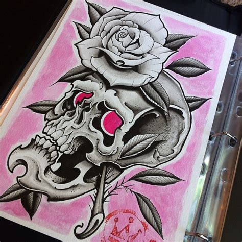 Traditional Skull And Rose Tattoo