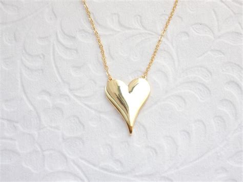 Heart Necklace Elongated Heart Necklace Large Heart Necklace Etsy