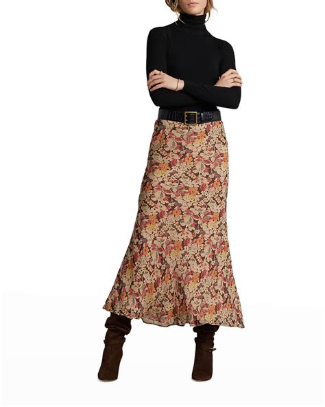 Polo Ralph Lauren Floral Crinkled Georgette Maxi Skirt Neiman Marcus