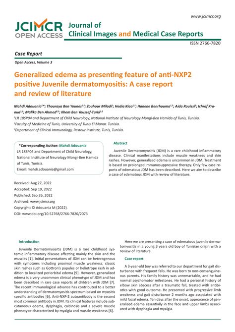 Pdf Generalized Edema As Presenting Feature Of Anti Nxp Positive