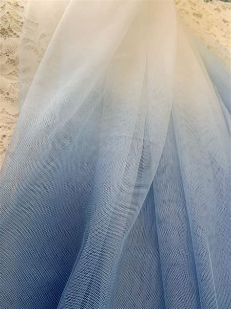 Light Blue Tulle Fabric With Gradient Colors Etsy Uk