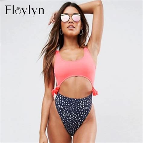 Floylyn New Print Swimsuit One Piece Knot Bikini Set Women Swimwear