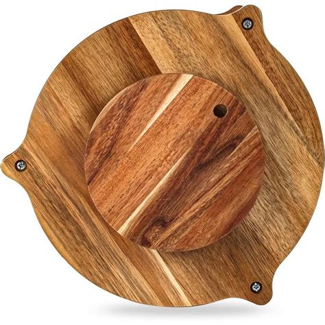 Hansabenne 2 Tier Wood Lazy Susan Organizer Wooden Rotating Spice Rack Spinner For Table Top 8