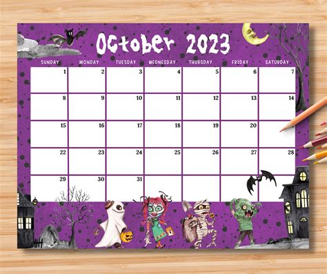 Editable October 2023 Calendar Spooky Halloween Night Party Etsy