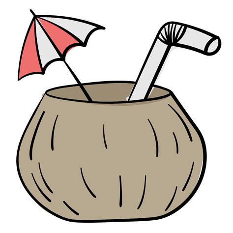 Doodle Sticker Cocktail In Coconut With Straw And Umbrella 9320123