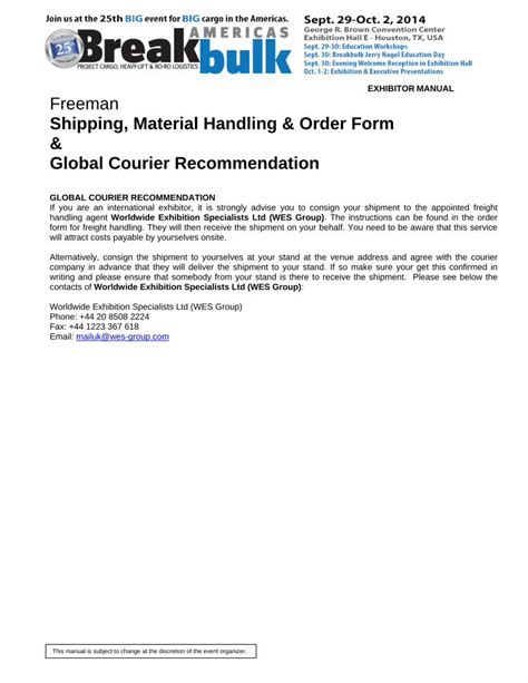 PDF EXHIBITOR MANUAL Freeman Shipping Material EXHIBITOR MANUAL