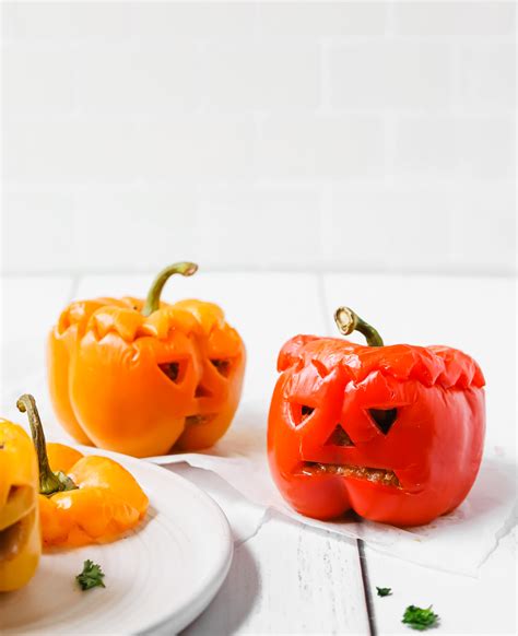 Vegan Jack O Lantern Stuffed Bell Peppers Daughter Of Seitan