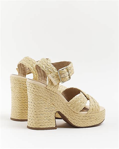 Beige Raffia Wedge Sandals River Island