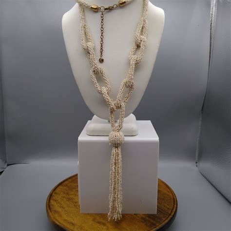 Vintage C1946 Seed Pearl Links And Tassel Necklace White Etsy