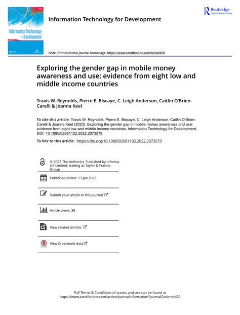 Pdf Exploring The Gender Gap In Mobile Money Awareness And Use