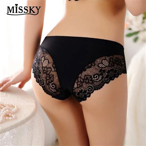 Missky Women Sexy Low Waist Briefs Hip Lifting Traceless Hollow Lace