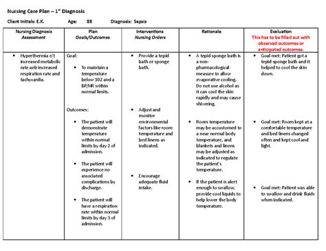 Nursing Care Plan Sepsis Docx Nursing Care Plan Worksheet Relevant