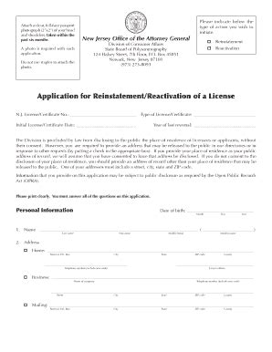 Fillable Online Njconsumeraffairs Application For Reinstatement