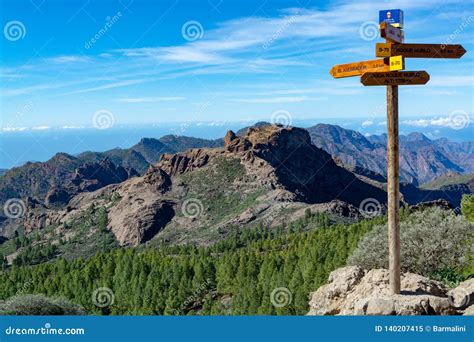 Hiking Trails with Signpost, Walking Routes in Mountains on Gran ...