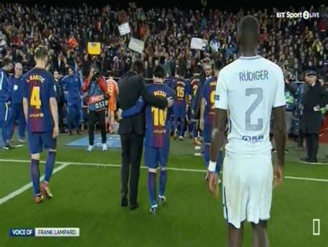 Chelsea News Antonio Conte Hugs Lionel Messi After Barcelonas Win In