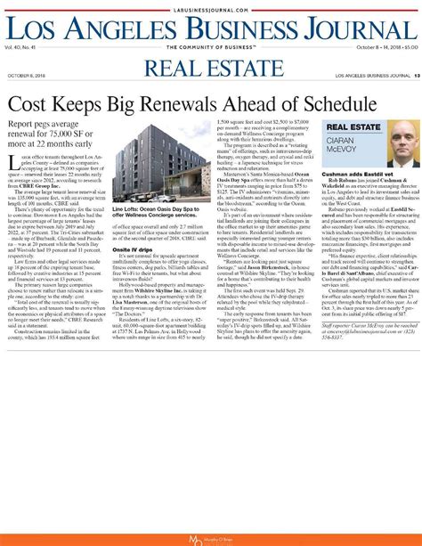 Los Angeles Business Journal October 8 2018 The Line Lofts