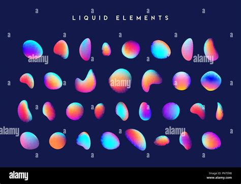 Gradient iridescent shapes. Set isolated liquid elements of holographic ...