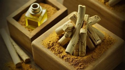 Chandan Or Sandalwood Powder With Sticks Perfume Or Oil Which Retain