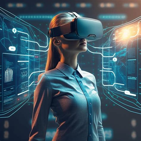 Premium Ai Image A Woman Wearing A Virtual Reality Headset Stands In