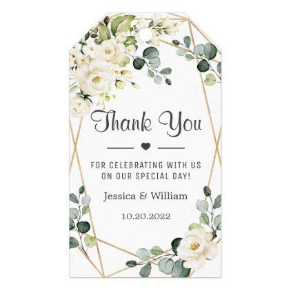 Ivory White Roses Greenery Wedding Favor Thank You Gift Tags Wedding