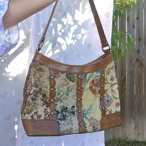 90s Vintage Brown Floral Tapestry Shoulder Bag Depop