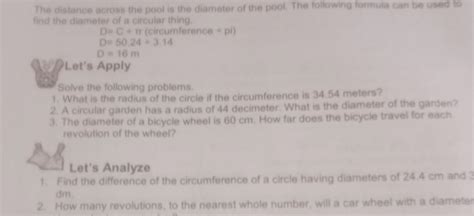 Solved The Distance Across The Pool Is The Diameter Of The Pool The