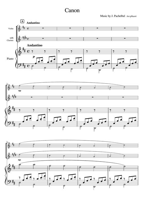 Pachelbel Canon Violin Clarinet Piano Trio Sheets By Pfkaori