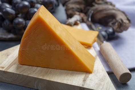 Piece Of Hard Orange Cheddar Cheese Close Up Stock Image Image Of