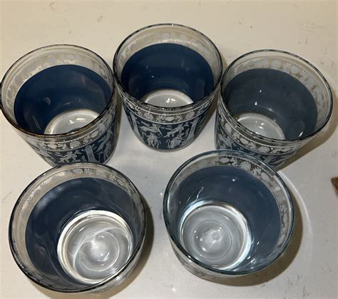 Vtg Mcm Jeanette Glass Corinthian Blue Wedgewood 8oz Tumblers Glasses Set 5 Ebay