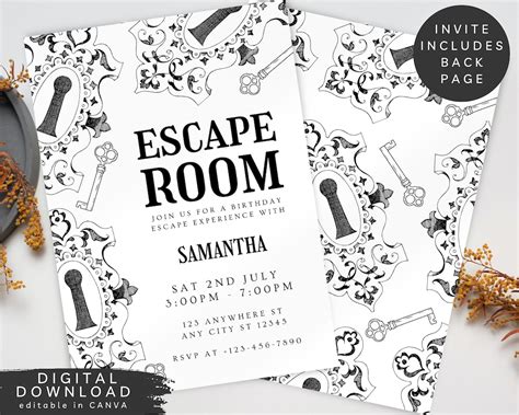 Escape Room Birthday Invitation Escape Room Party Mystery Birthday Dinner Invite Editable