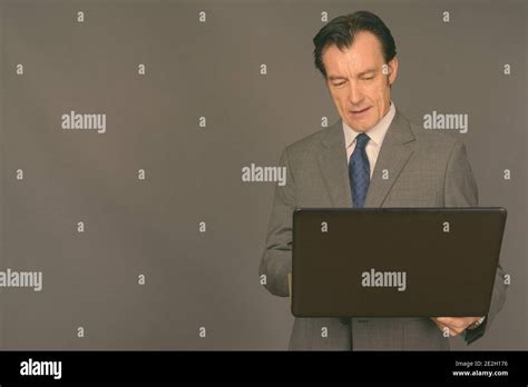 Mature Handsome Businessman Against Gray Background Stock Photo Alamy