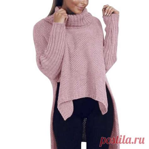 2019 Autumn Winter Women Knitted Sweater Loose Split Turtleneck Sweater Pullovers Casual Long