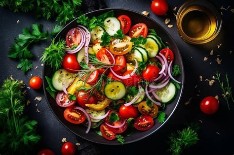 Vegetable Salad Cherry Tomatoes Baked Pepper Salad Mix And Onion With