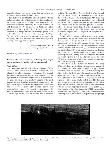 (PDF) Anterior interosseous syndrome vs flexor pollicis longus tendon ...