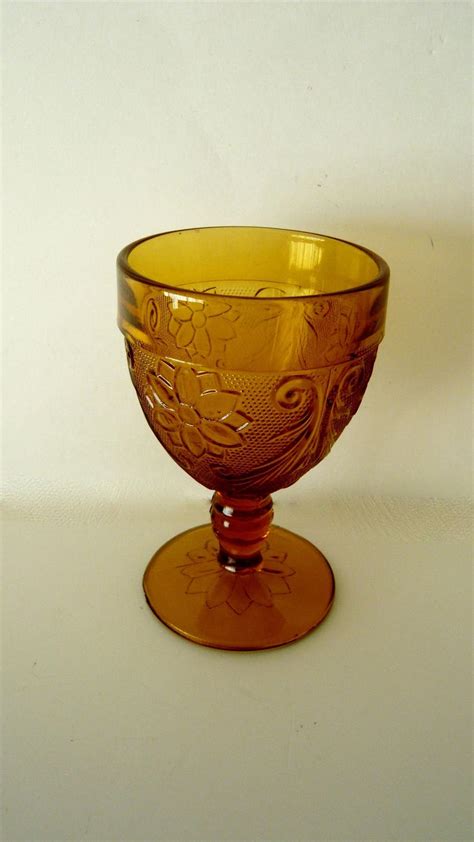 Crystal Amber Sandwich Glass Water Goblet Carnival Glass By Etsy