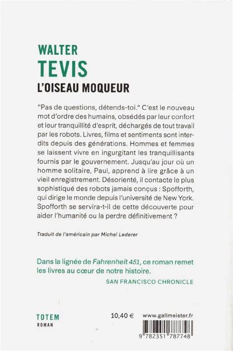 L Oiseau Moqueur Walter S TEVIS Fiche Livre Critiques