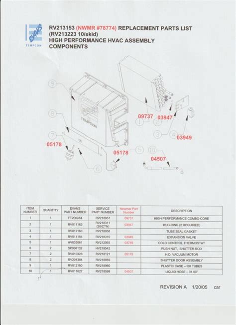 Evans Spec Sheet High Performance Hvac Assy Comp Rv213153 Comfort Air