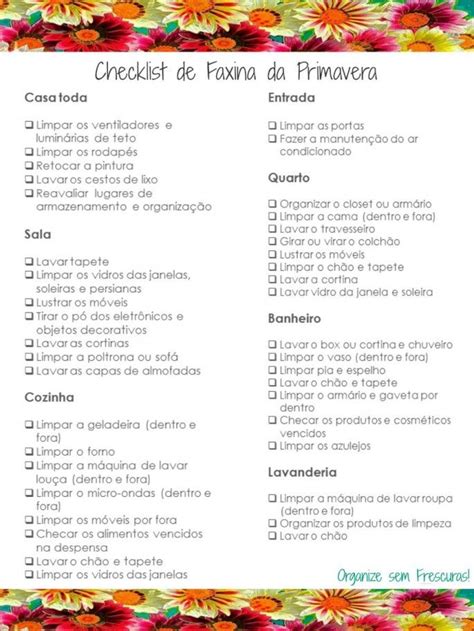 Checklist De Faxina Da Primavera Cronograma De Limpeza Faxina Dia