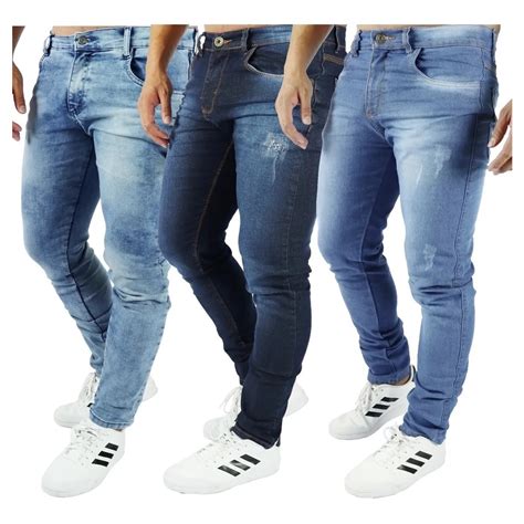 Kit 3 Calças Masculinas Jeans Skinny Tamanho normal e Plus Size C