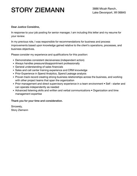 Senior Manager Cover Letter Velvet Jobs