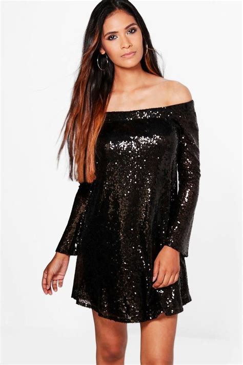 Boohoo Boutique Sequin Off Shoulder Shift Dress Shopstyle Shift