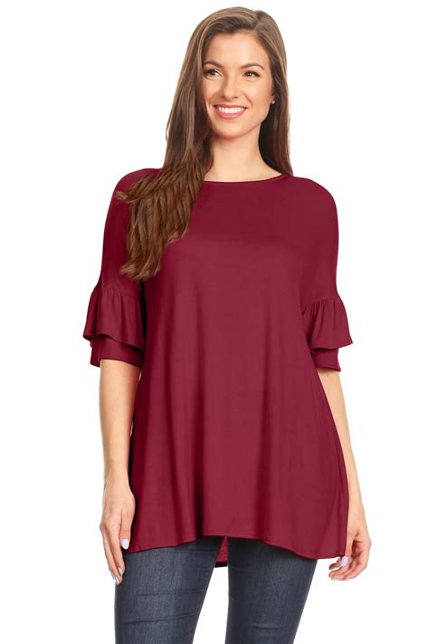 Simlu Womens Tunic Tops To Wear With Leggings Ruffle Sleeve Reg And